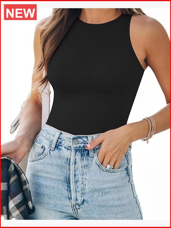Other - Sleeveless Ribbed Bodysuit Crew Neck Racerback Halter Going Out Top